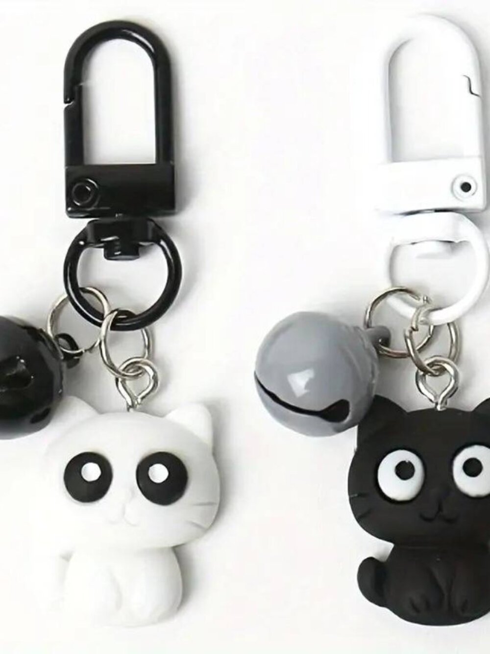 Set of 2 Black & White Cat PVC Keychains with Metal Clasps - Picture 2 of 7